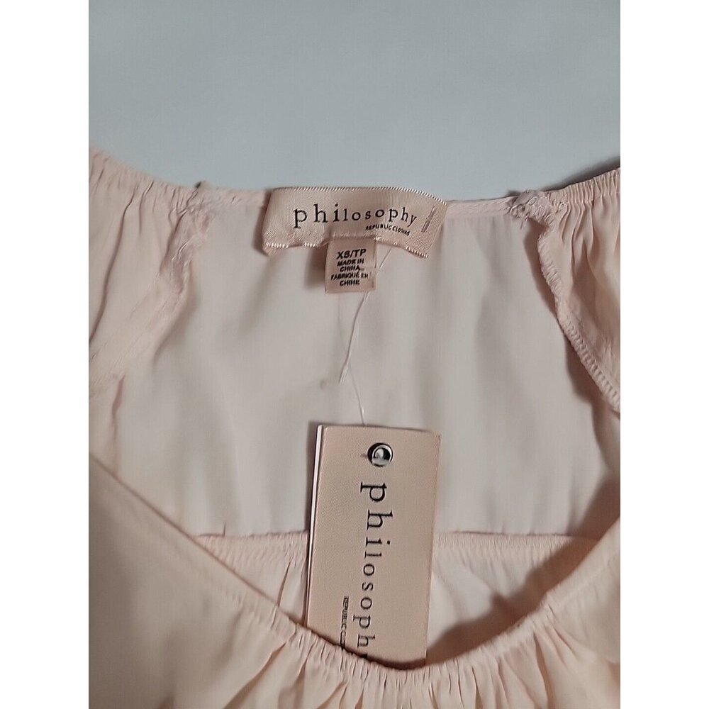 New Philosophy Pink Peach Short Sleeve Dressy Shirt Lined V Neck  XS Boho Cottag - Picture 4 of 10